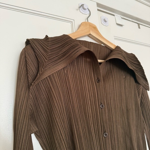 Issey Miyake Pleats Please Long Sleeve Shirt in Brown - Picture 7 of 7